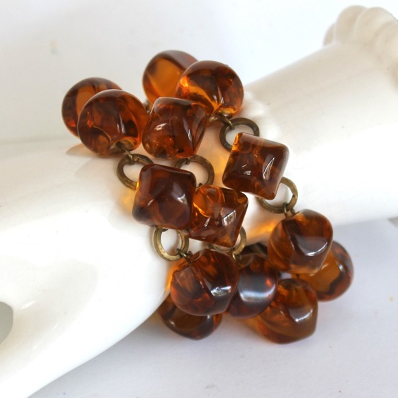 1920s -1930s Amber Glass Pillow Bead Bracelets Set of Three - Picture 2 of 8